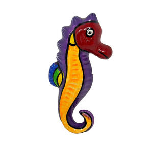 Handmade Painted Seahorse Wall Plaque Folk Art Decor 7.25 x 3.5 in